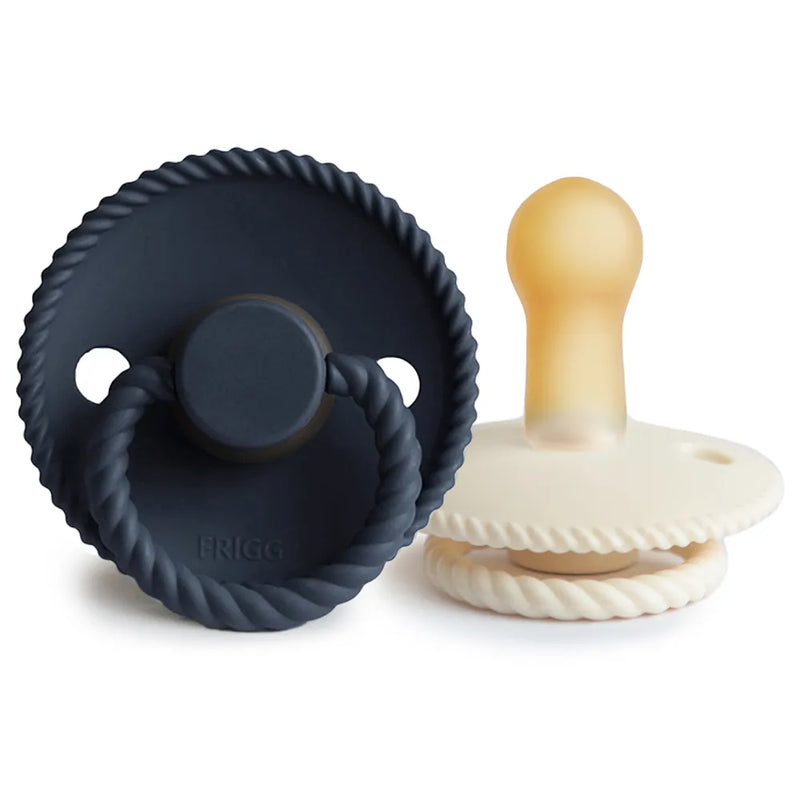 FRIGG Pacifier - Rope Latex 2-Pack Size 2 - Dark Navy/Cream