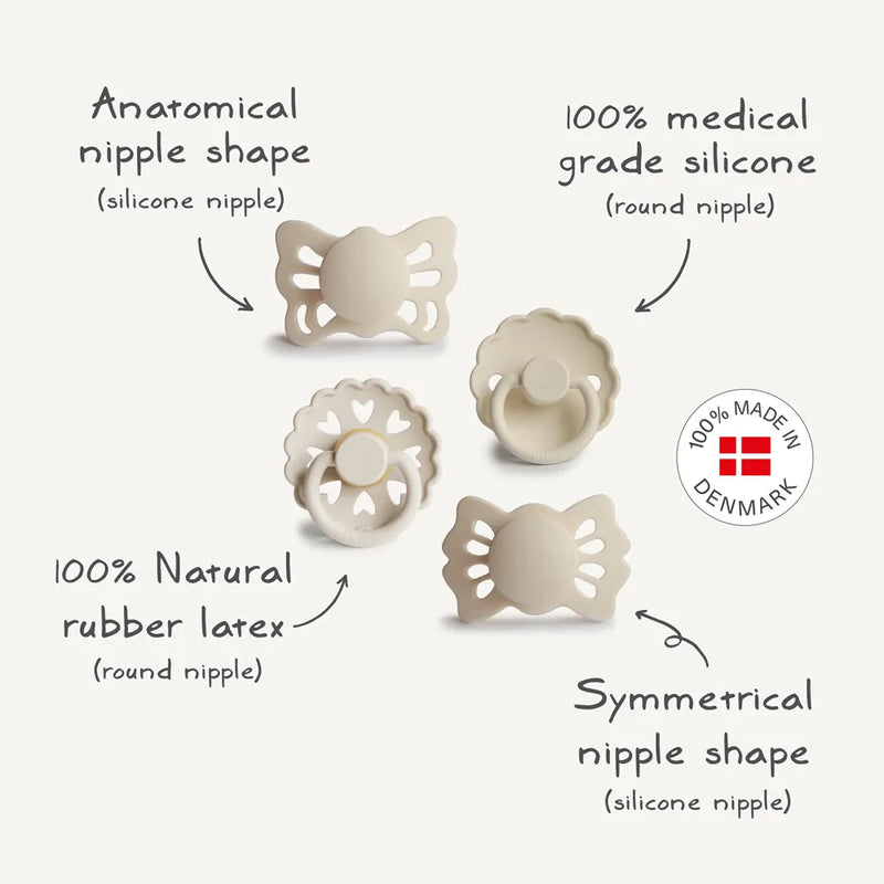 FRIGG Baby's First Pacifier - 4-Pack Floral Heart - Cream