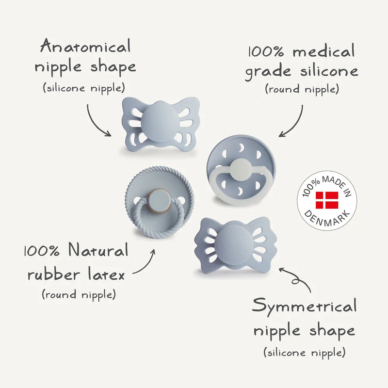 FRIGG Baby's First Pacifier - 4-Pack - Moonlight Sailing - Powder Blue