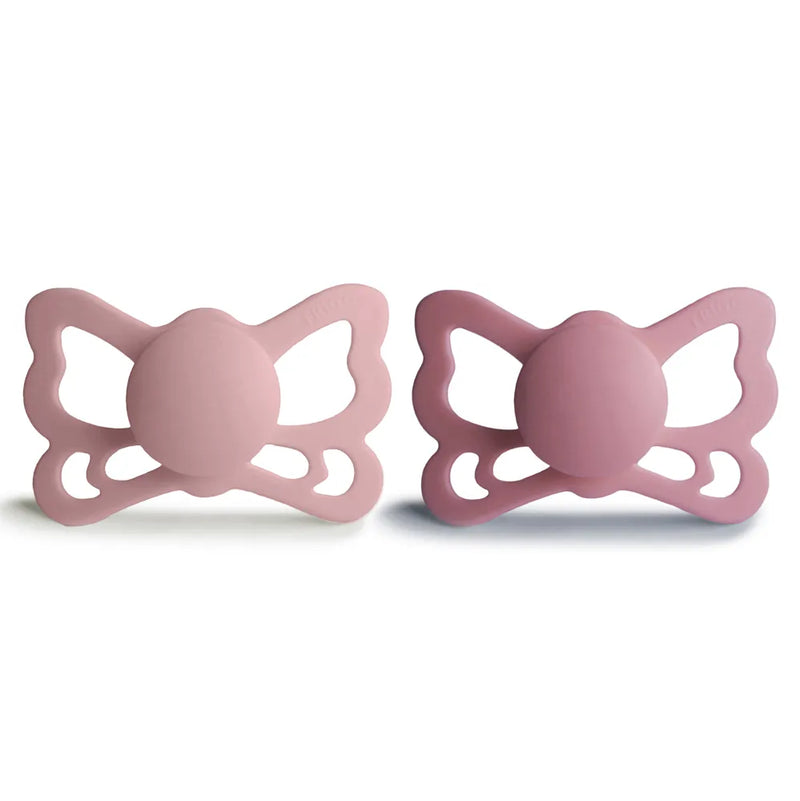 FRIGG Pacifier - Butterfly Silicone 2-Pack Size 2 - Cedar/Baby Pink