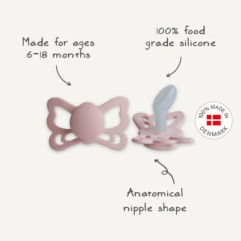 FRIGG Anatomical Pacifier - Butterfly Silicone Size 2 - Pretty In Peach