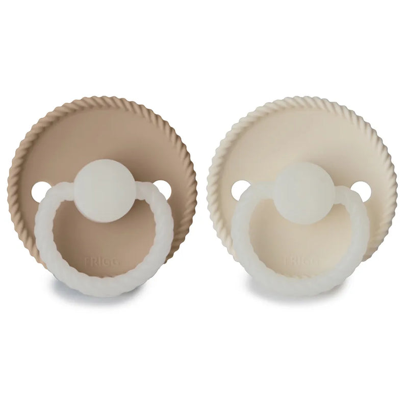 FRIGG Pacifier - Rope Night Silicone 2-Pack Size 2 - Cream/Croissant