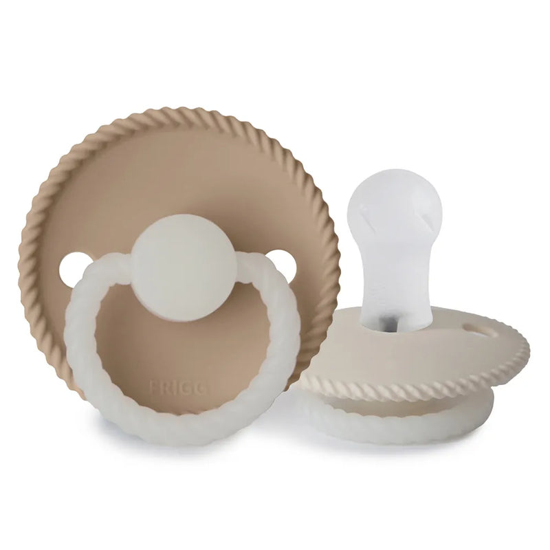FRIGG Pacifier - Rope Night Silicone 2-Pack Size 1 - Cream/Croissant