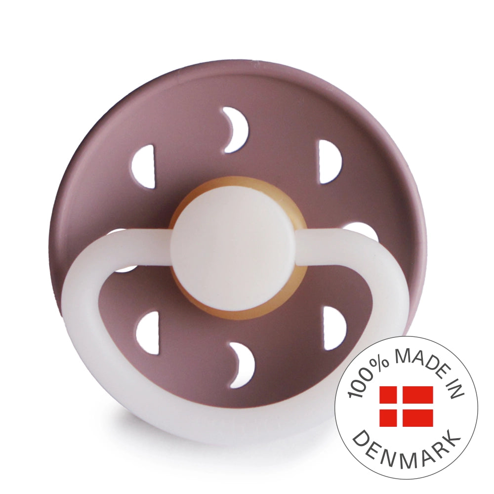 FRIGG Round Pacifier - Moon Phase Night Latex Size 2 - Twilight Mauve