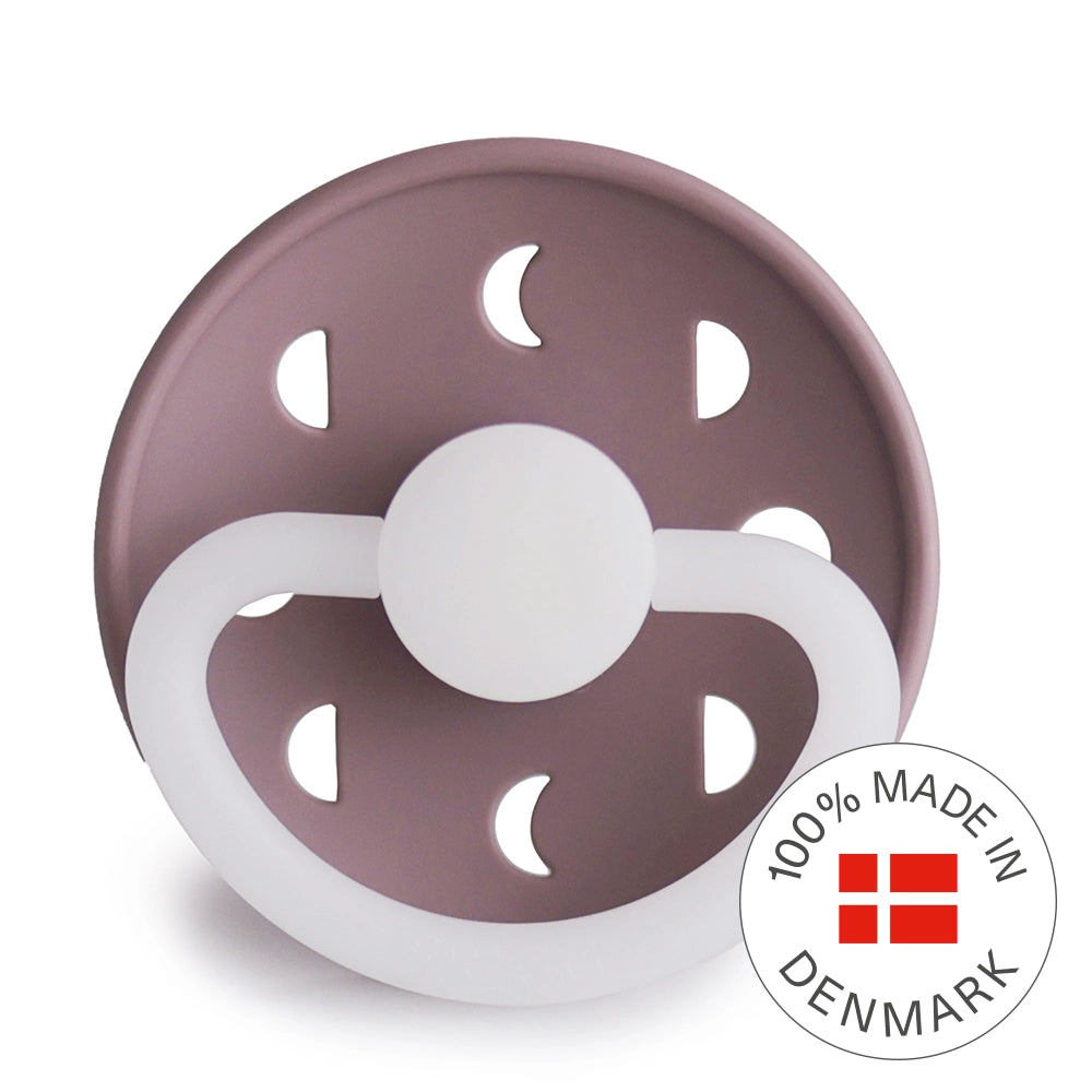 FRIGG Round Pacifier - Moon Phase Night Silicone Size 1 - Twilight Mauve