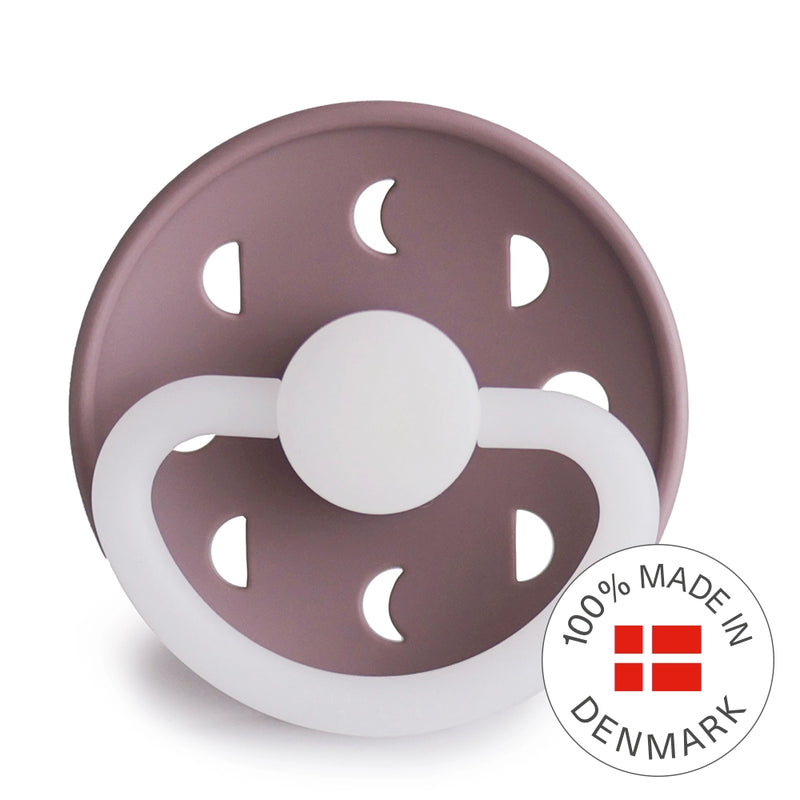 FRIGG Round Pacifier - Moon Phase Night Silicone Size 2 - Twilight Mauve