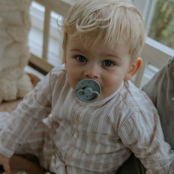 Stone Blue Pacifier FRIGG Round Pacifier - Moon Phase Latex Size 2 - Stone Blue