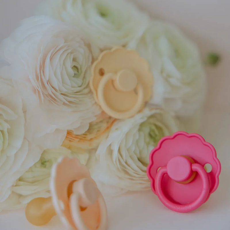 FRIGG Round Pacifier - Daisy Latex Size 1 - Pink Cream