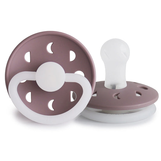 FRIGG Round Pacifier - Moon Phase Night Silicone Size 1 - Twilight Mauve