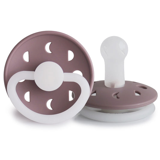 FRIGG Round Pacifier - Moon Phase Night Silicone Size 2 - Twilight Mauve