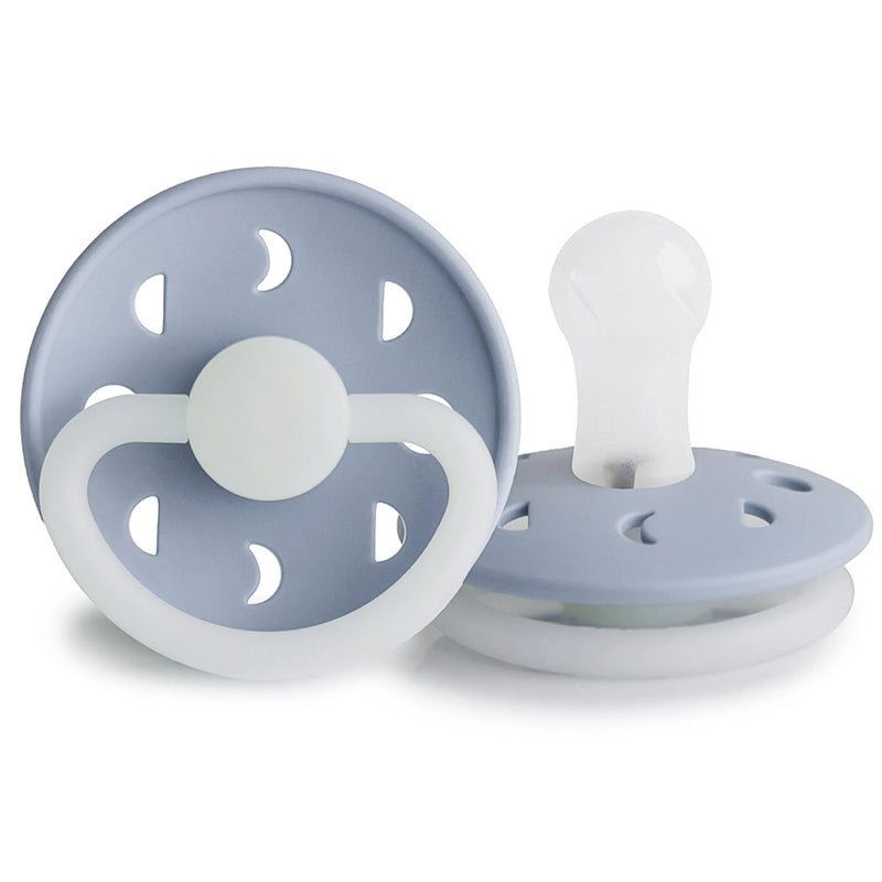 FRIGG Round Pacifier - Moon Phase Night Silicone Size 1 - Powder Blue