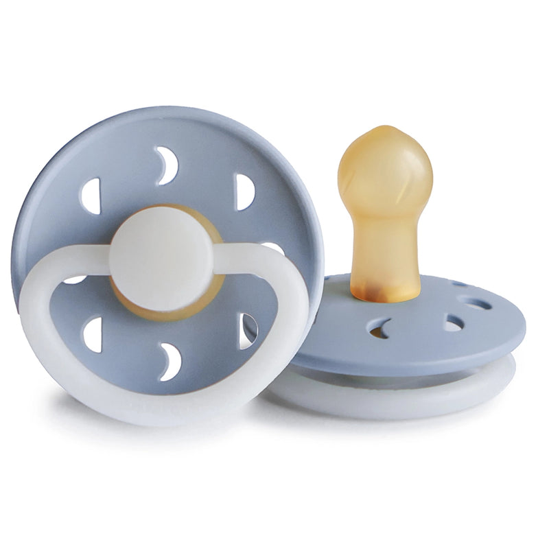FRIGG Round Pacifier - Moon Phase Night Latex Size 1 - Powder Blue