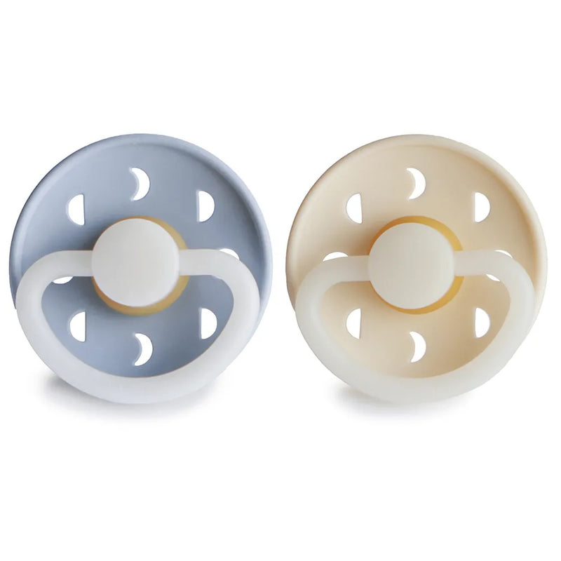 FRIGG Pacifier - Moon Phase Night Latex 2-Pack Size 2 - Powder Blue/Cream