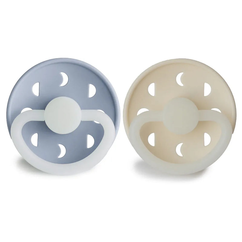 FRIGG Pacifier - Moon Phase Night Silicone 2-Pack Size 2 - Powder Blue/Cream