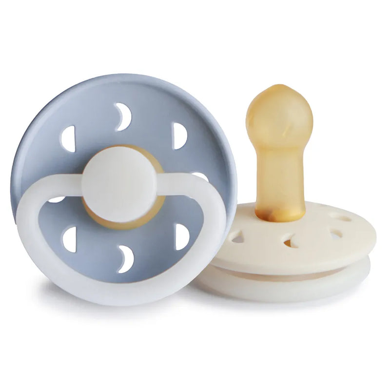FRIGG Pacifier - Moon Phase Night Latex 2-Pack Size 2 - Powder Blue/Cream
