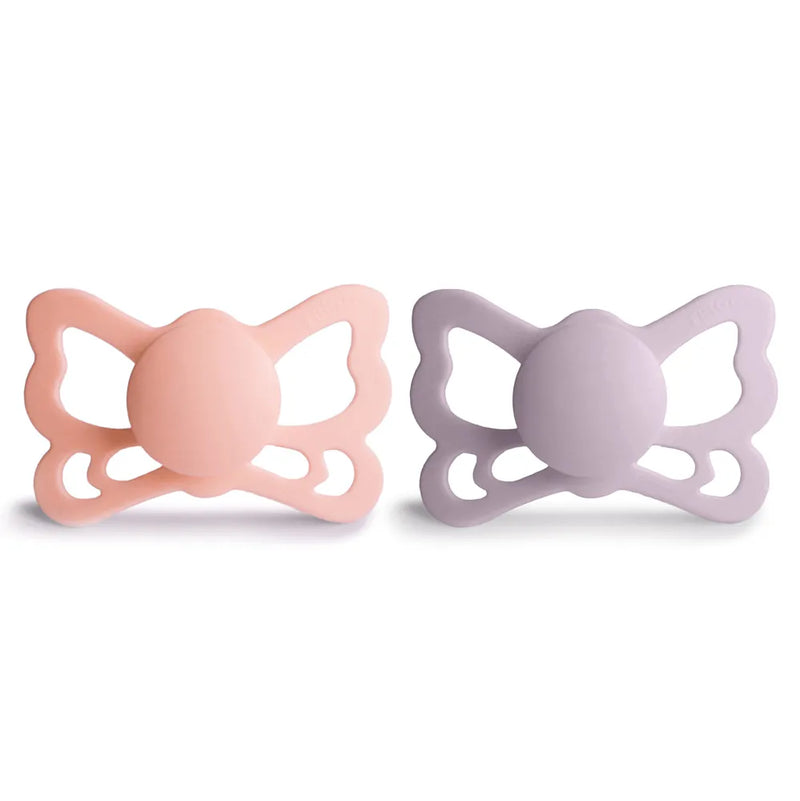 FRIGG Pacifier - Butterfly Silicone 2-Pack Size 2 - Soft Lilac/Pretty in Peach