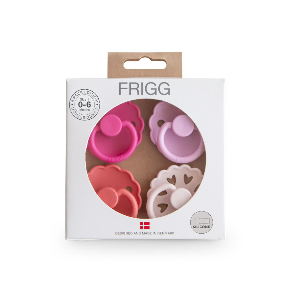 FRIGG 4-Pack Pacifiers - Silicone Size 1 - Rosy Romance
