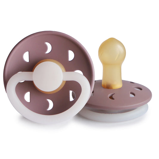 FRIGG Round Pacifier - Moon Phase Night Latex Size 1 - Twilight Mauve