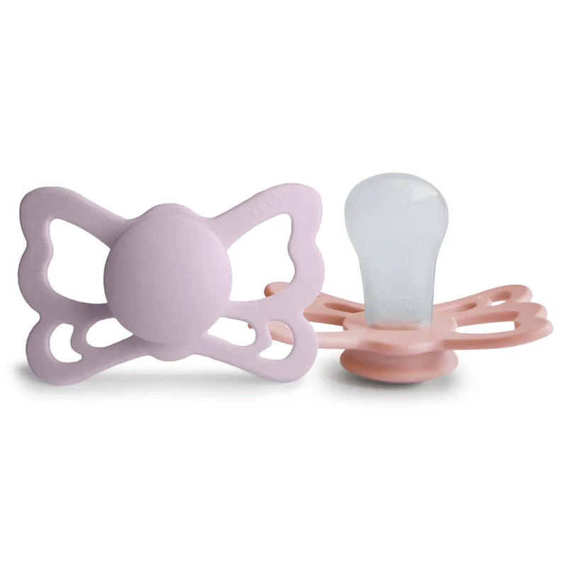 FRIGG Pacifier - Butterfly Silicone 2-Pack Size 2 - Soft Lilac/Pretty in Peach